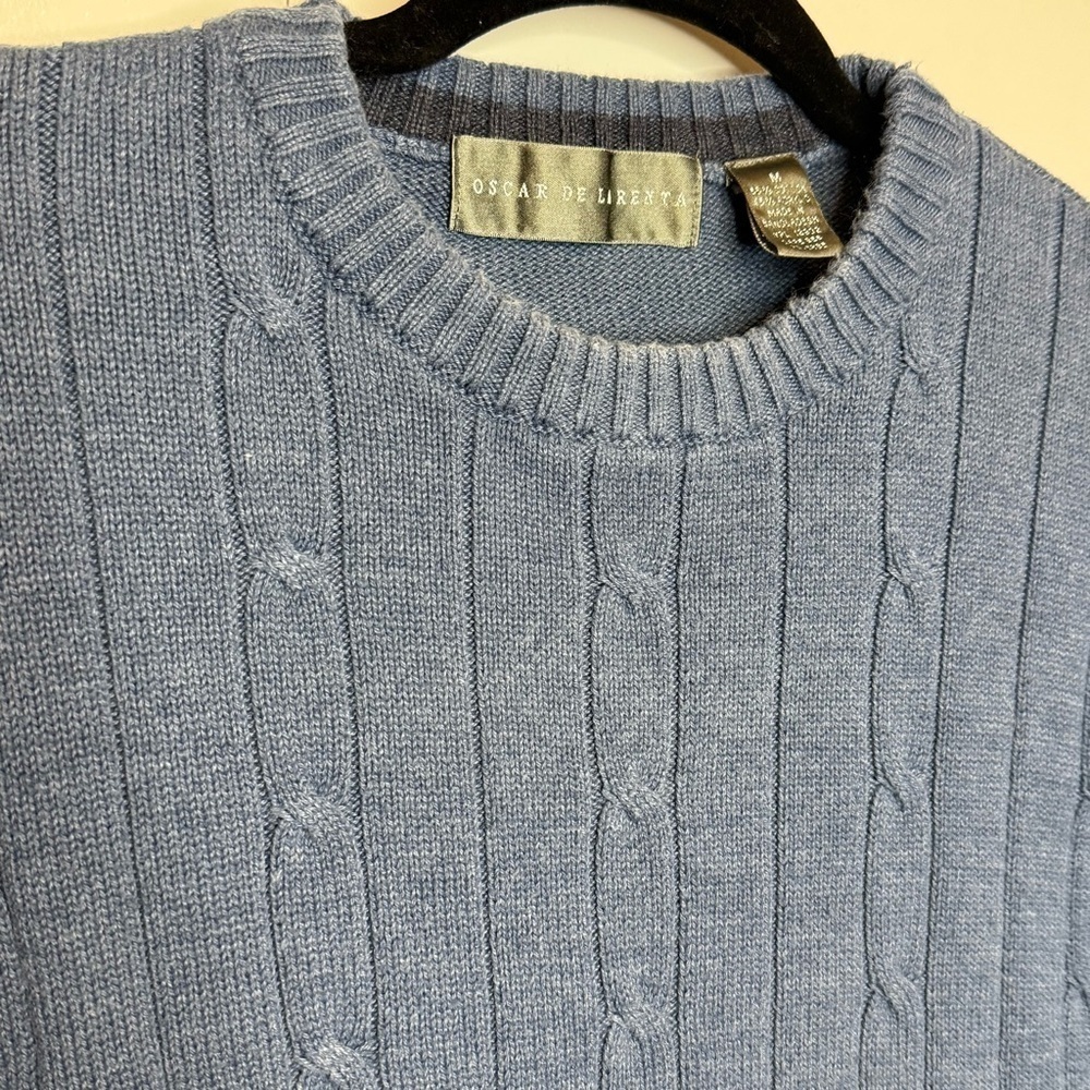Oscar De Larenta Men's Blue Cable Knit Sweater vintage medium - Picture 2 of 6